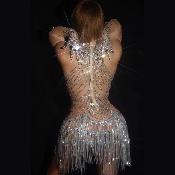 Multi- color Rhinestone Halter Tassel Dress