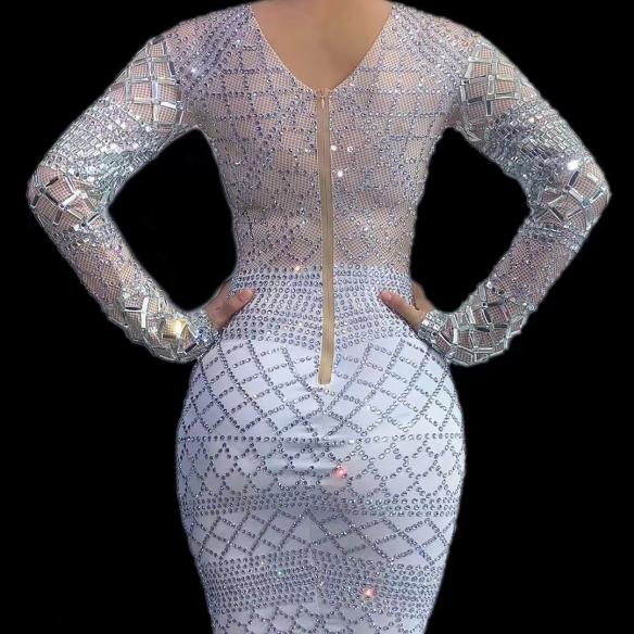 White Sliver Rhinestone Dress