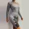 Grey Rhinestone Grid Dress