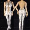 White Feather Nude Rhinestones Bodysuit