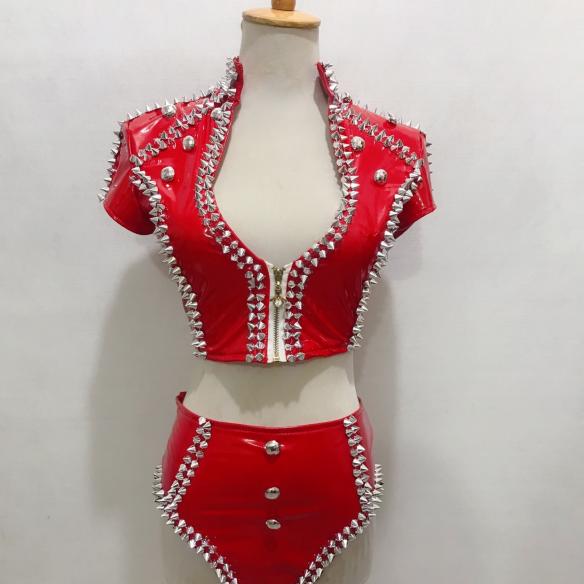 Black & Red Rivet Beaded Two-piece