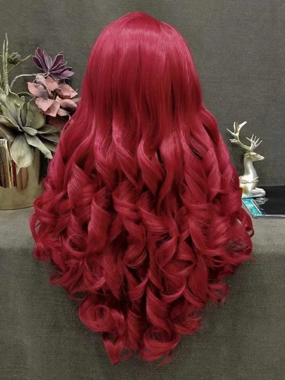 Custom red wave synthetic drag wig