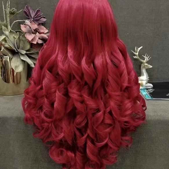 Custom red wave synthetic drag wig