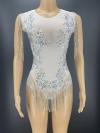 White Tassel & Rhinestone Leotard