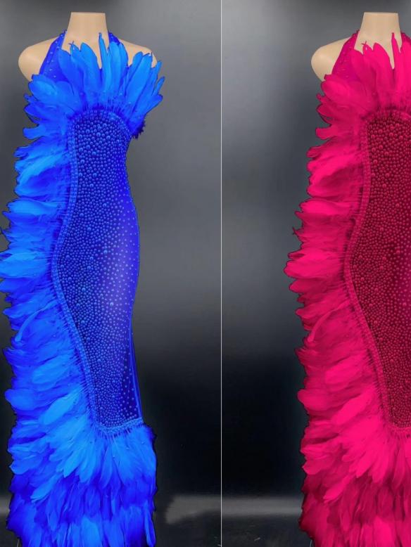 8 Colors Feather Bead Dress