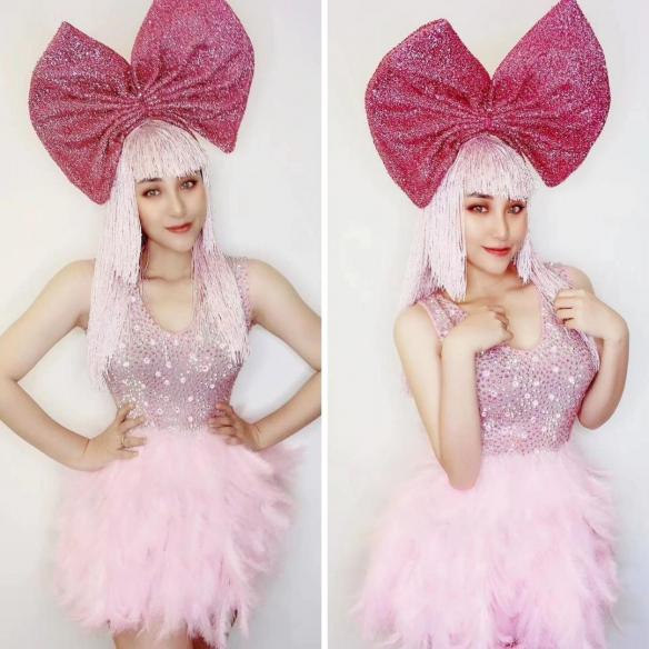 Pink Rhinestone Sequin Feather Dress