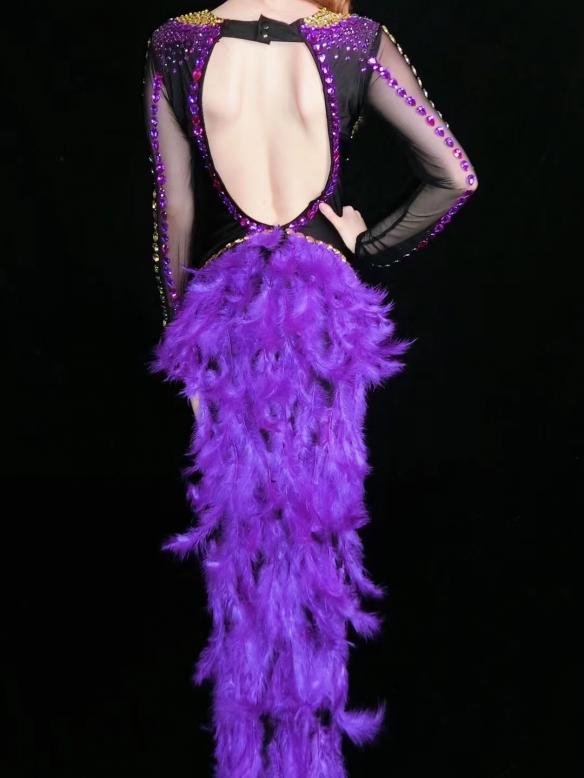 Purple Rhinestone Feather Dress