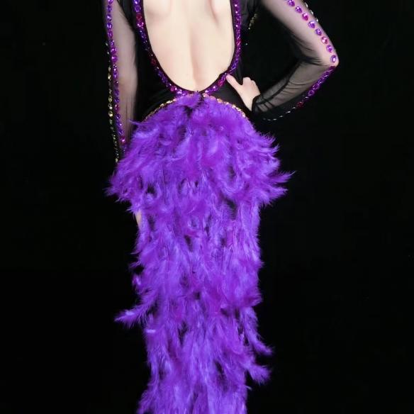 Purple Rhinestone Feather Dress