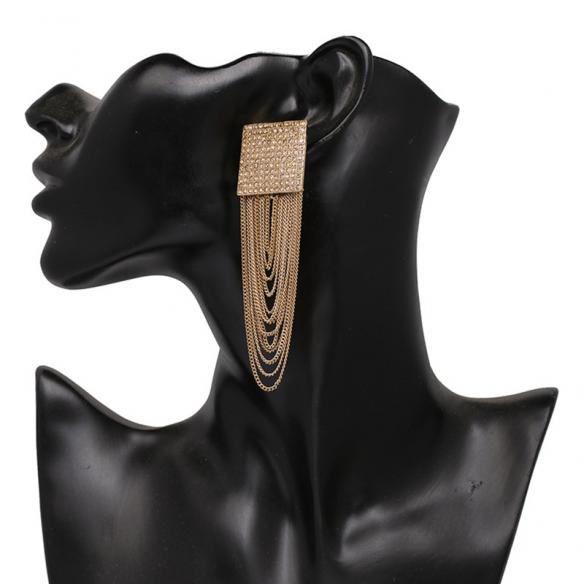 Gold Square Tassel Earrings