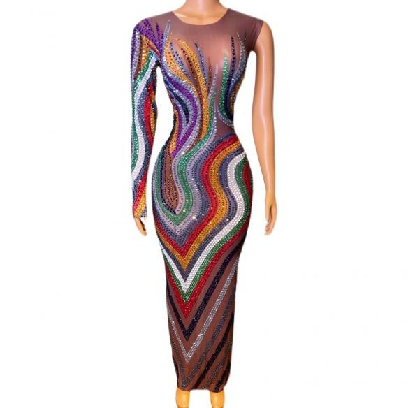 Rainbow Tight One Sleeve Sexy Gown