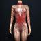 Red Full Rhinestones Nude Bodysuit