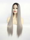 Long Straight Grey With Dark Root Drag Wig