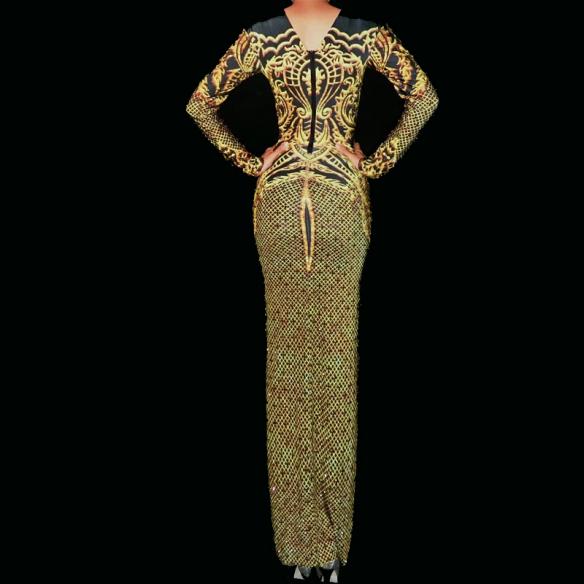 Black and Gold Grid Dress