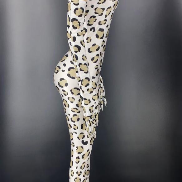White Leopard Drag Bodysuit (includes gloves)