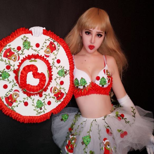 Red Christmas Bikini Suit( include hat & mesh dress)