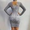 Grey Rhinestone Grid Dress