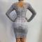 Grey Rhinestone Grid Dress