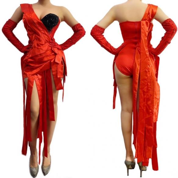 Black and Red Strip Leotard