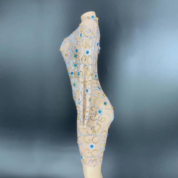 Blue and Yellow Rhinestone Dress