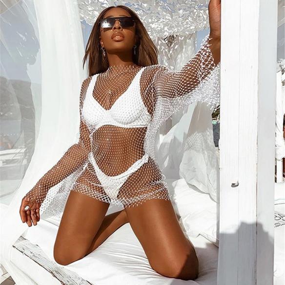 Black/ White Hollow- out Grid Dress