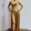Gold Rhinestones Long Fringed Dress