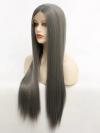 Long grey synthetic lace front drag wig