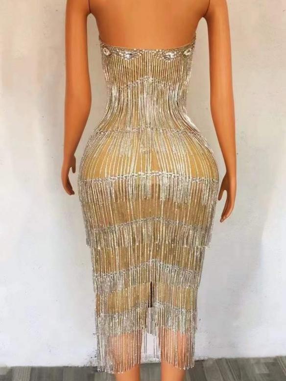 Rhinestone Chain Tassel Dress