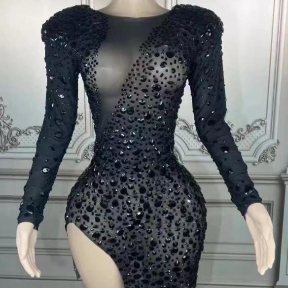 Full Black Rhinestone Dress