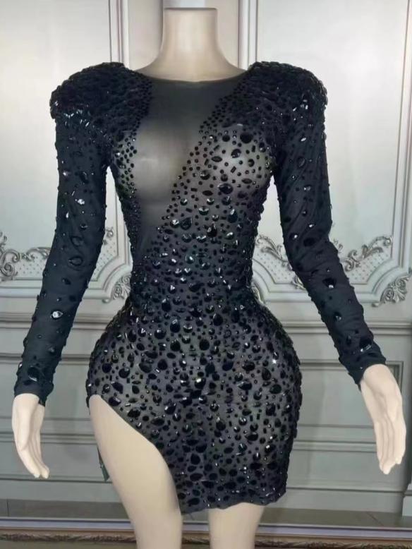 Full Black Rhinestone Dress