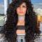 Natural black curly synthetic lace front wig