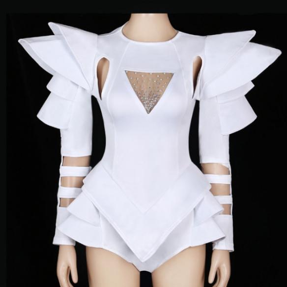 White Crystallised Rave Leotard Bodysuit