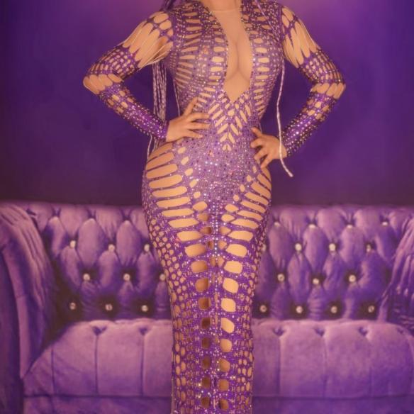  Purple Hollow Dress