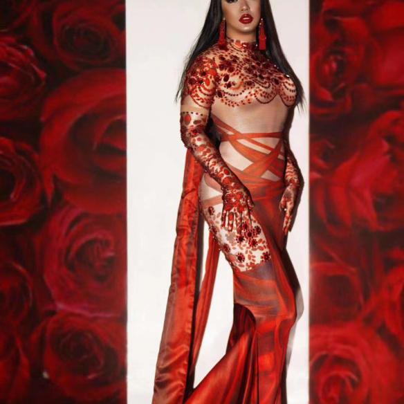 Red Flower Print Dress