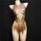 Gold Nude Rhinestones Fringe Leotard