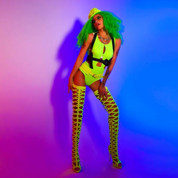 Full Set Fluorescent Green Drag Suits（includes wig）