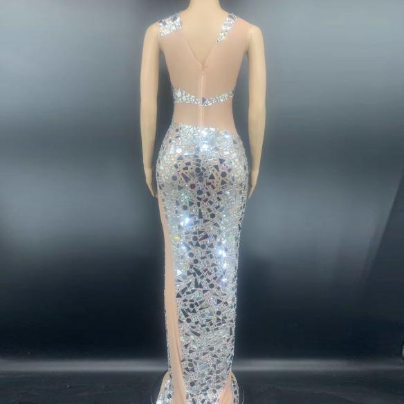 Silver Sequin Transparent Sleeveless Dress