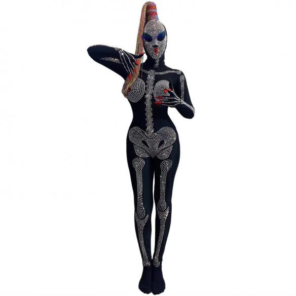 Silver Rhinestone Skeleton Bodysuit