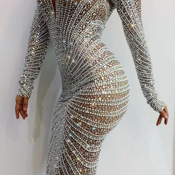 Custom Full Pearl & Rhinestone Dress