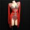 Red Long Fringe Crystallized Bodysuit(Handmade)