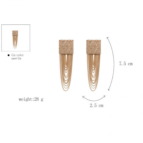 Gold Square Tassel Earrings