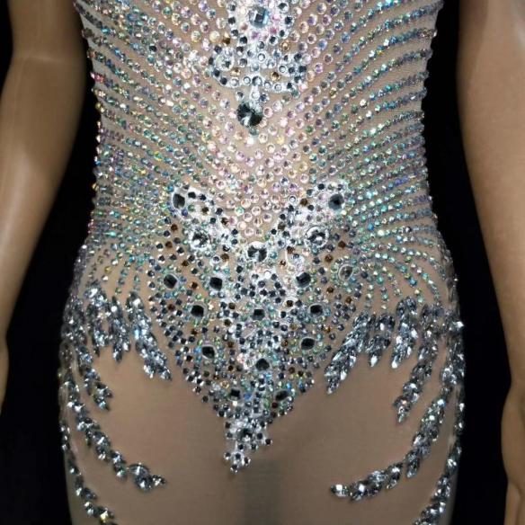 Multi- color Rhinestone Transparent Dress
