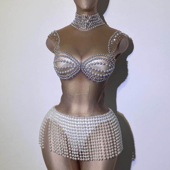 White Pearl Fringed Bodysuit