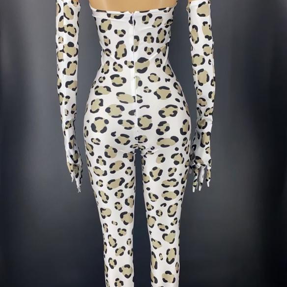 White Leopard Drag Bodysuit (includes gloves)