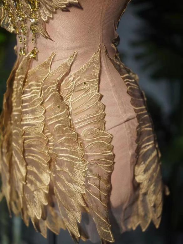 Golden Feather Pattern & Rhinestone Dress