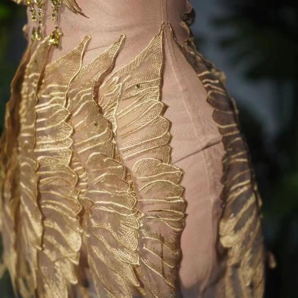 Golden Feather Pattern & Rhinestone Dress