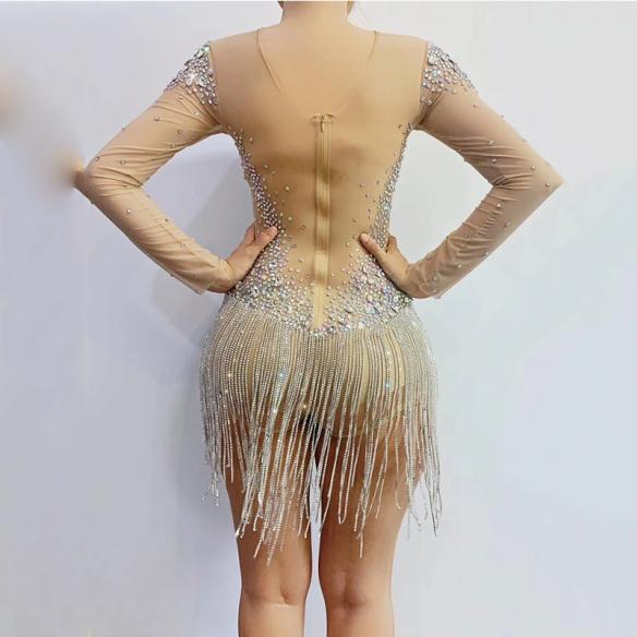Shiny Rhinestone Tassel Dress