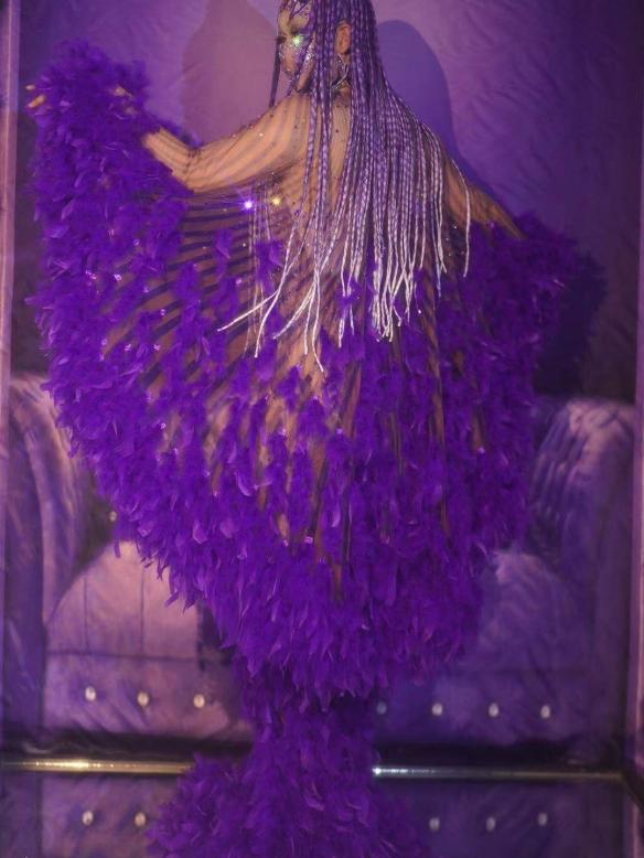 Purple Rhinestone Long Feather Dress