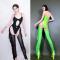 Black/ Fluorescent Green Ruffle Two Pieces Bodysuit