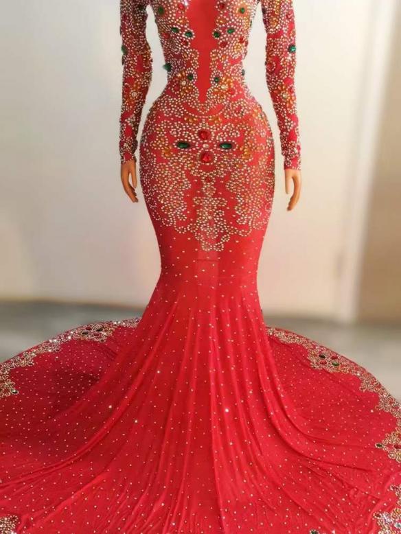 Customized shiny rhinestone trailing dress