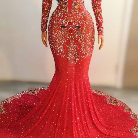 Customized shiny rhinestone trailing dress